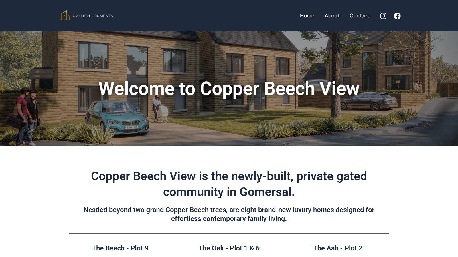 PPJ Copper Beech View development page on desktop